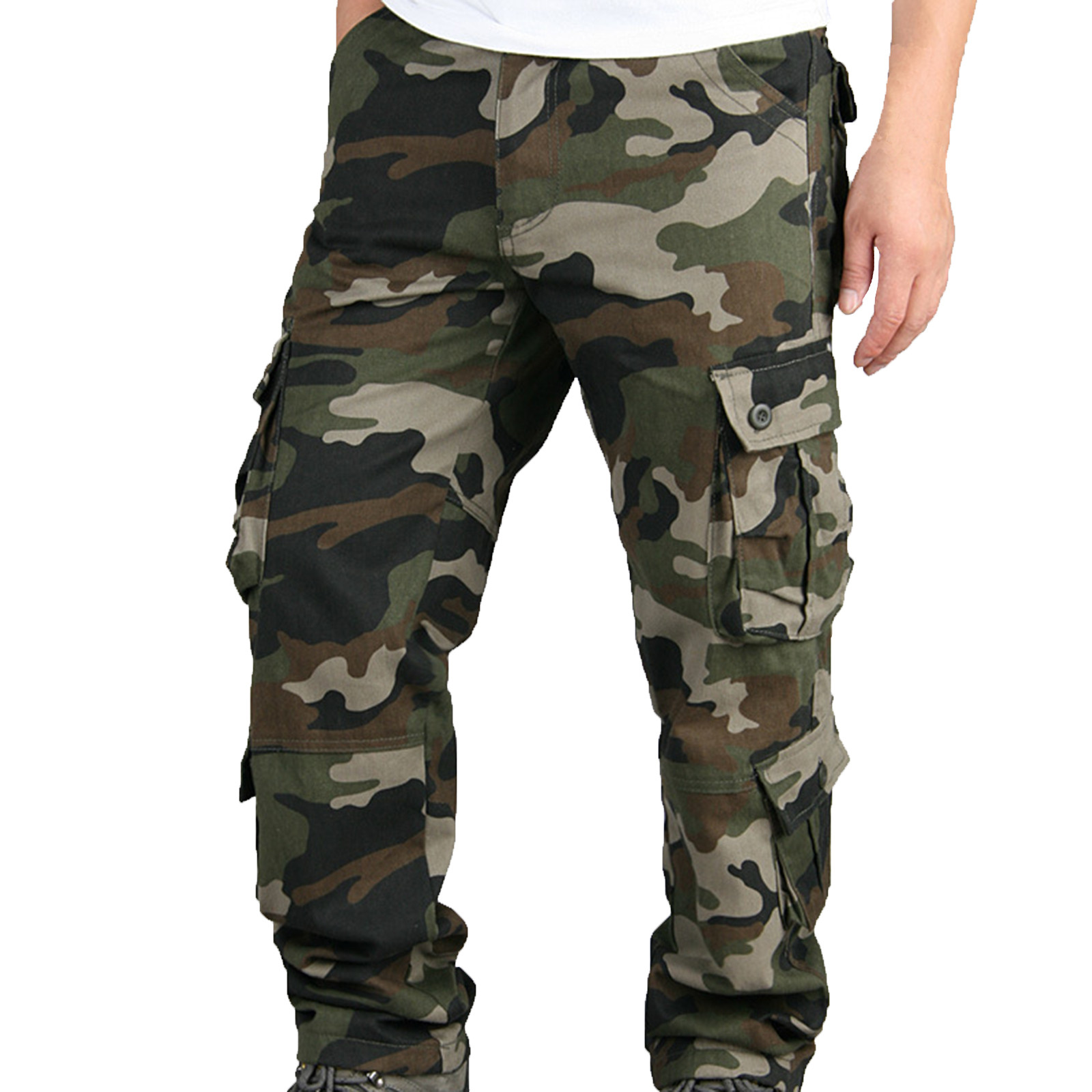 YUGYXL Deals Big and Tall Cotton Camo Overalls for Men Casual Straight Durable Cargo Pants Plus Size Loose Fit Trousers Hiking Pant with Multiple Pockets